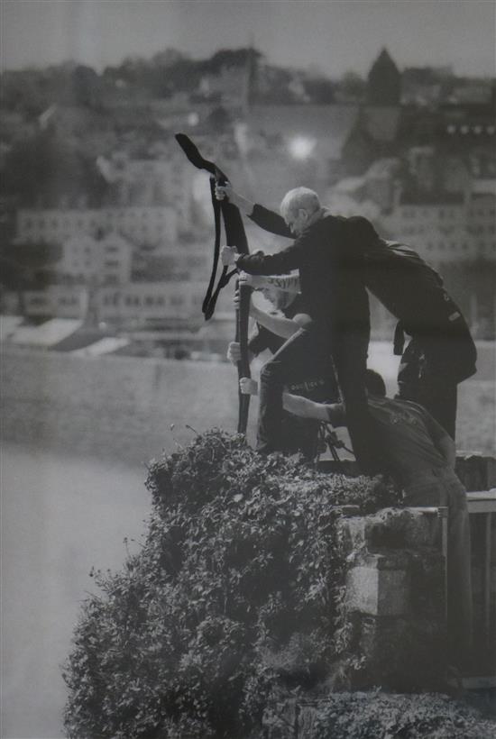 Philip Sayer, 2 photographs - Antony Gormley installing lot, signed, 31 x 21cm